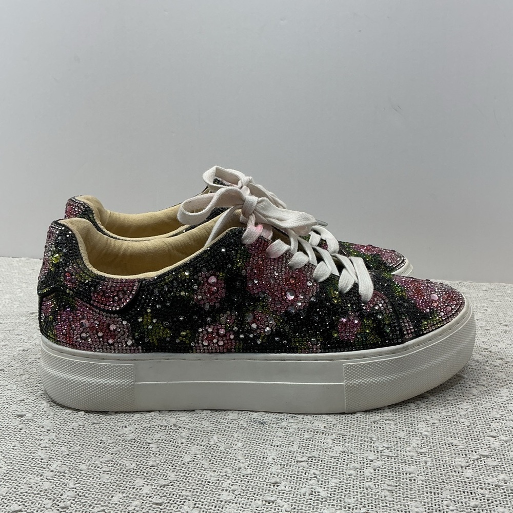 Betsey Johnson Sidny Black Sequin pink Floral Platform Sneakers Shoes size 8 - Picture 9 of 11